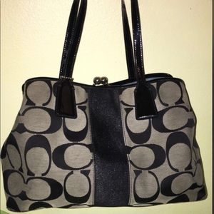 Coach Signature Tote Purse / Black and Grey
